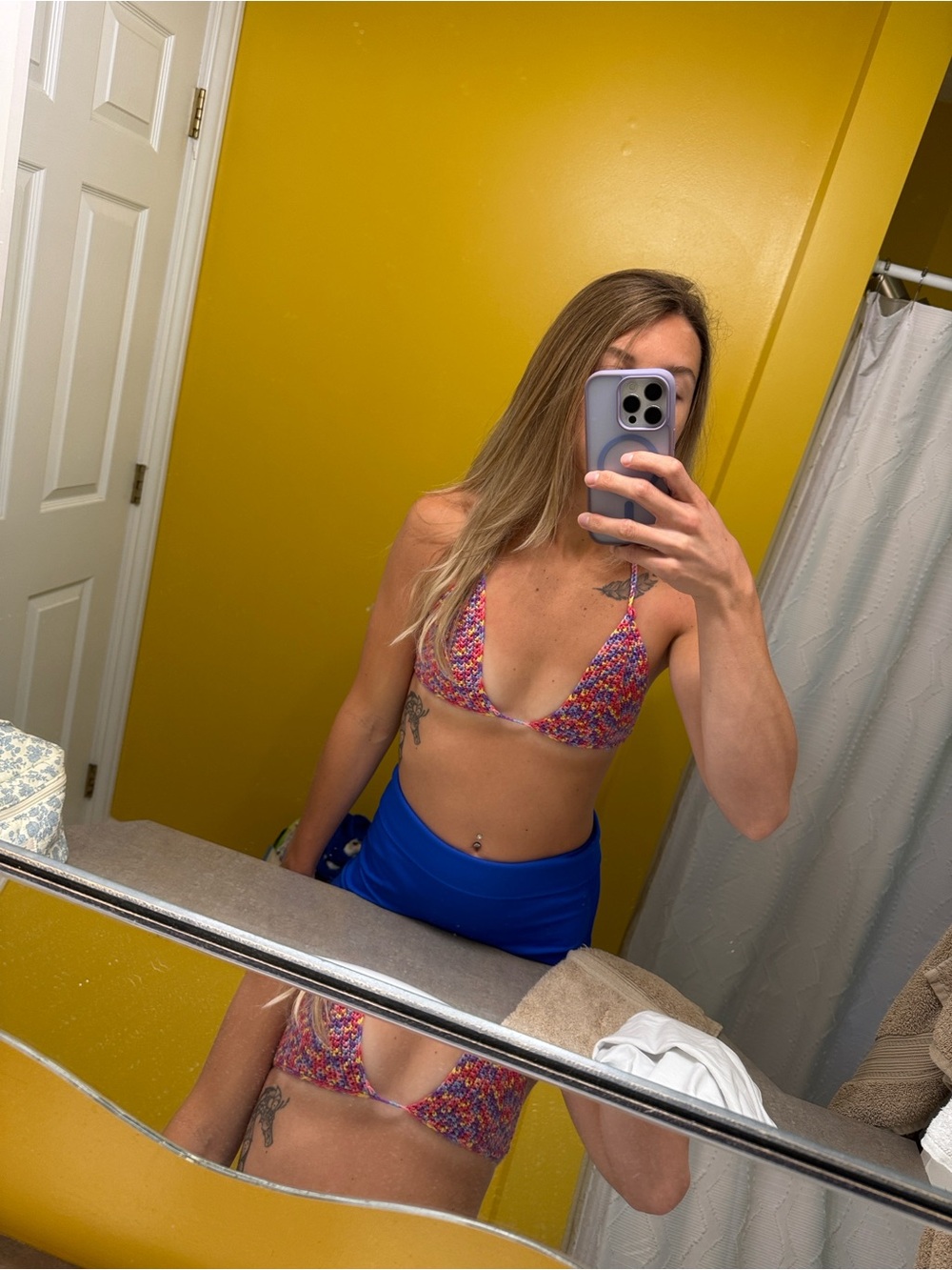 Handmade Multi Colored Crochet Bikini Top Size Small
